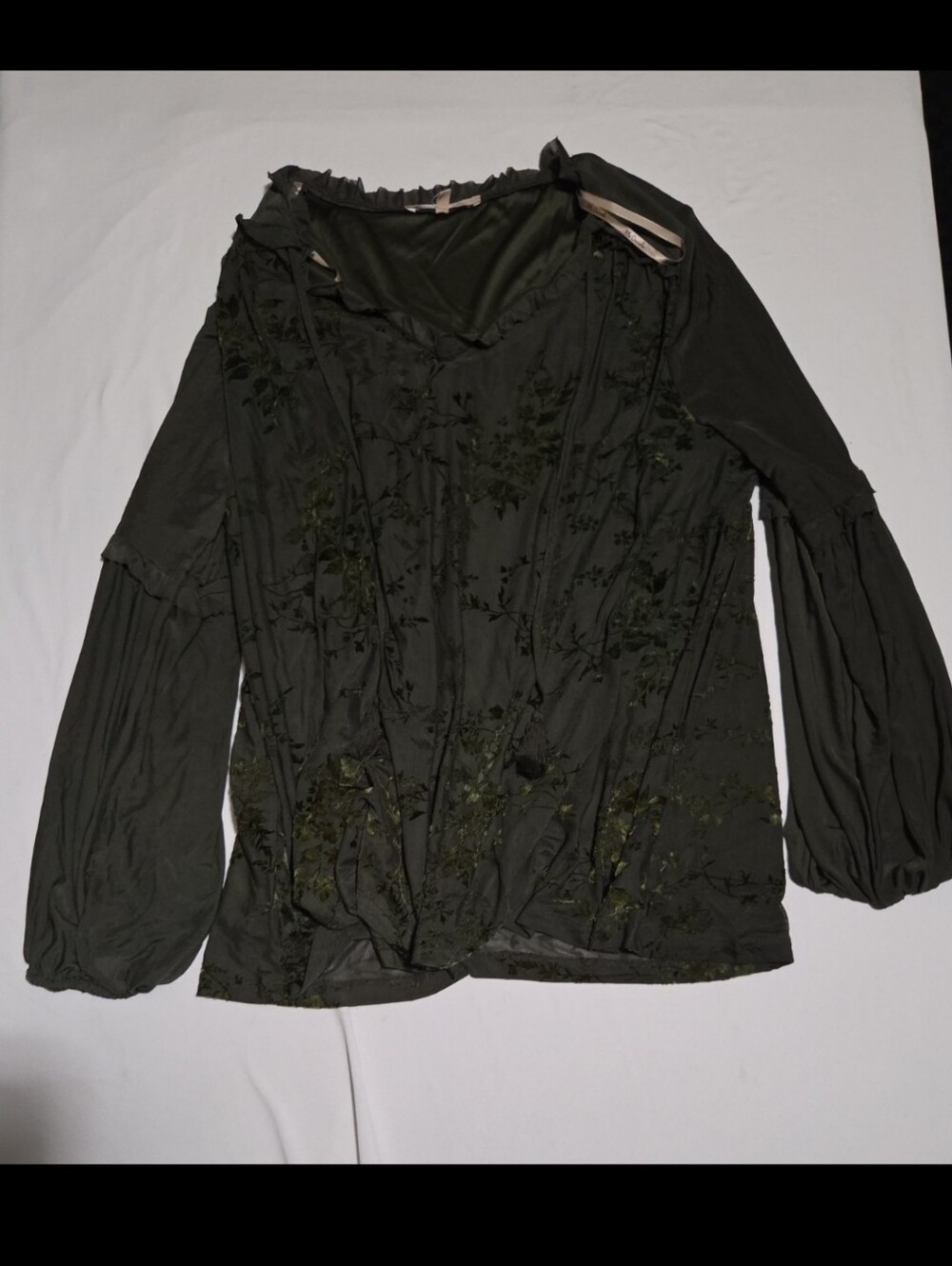 My Danielle Women's large green floral semi sheer Blouse #14